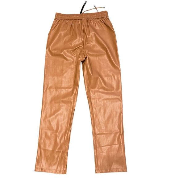 NWT Love Tree Faux Leather Drawstring Elastic Waist Pants Camel L - Picture 2 of 7